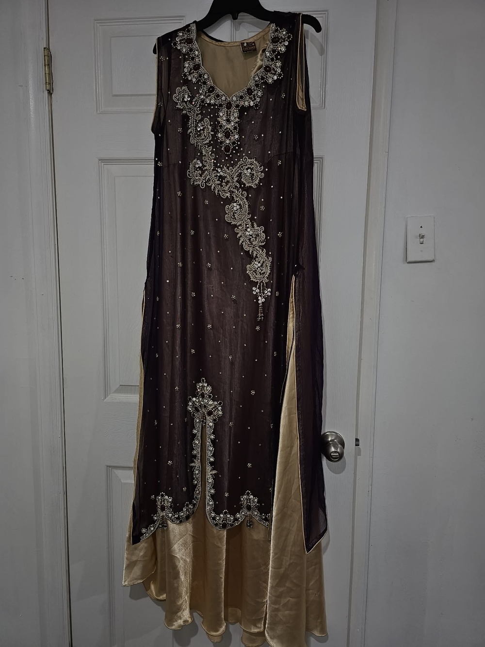 Embellished Brown and Gold Evening Dress